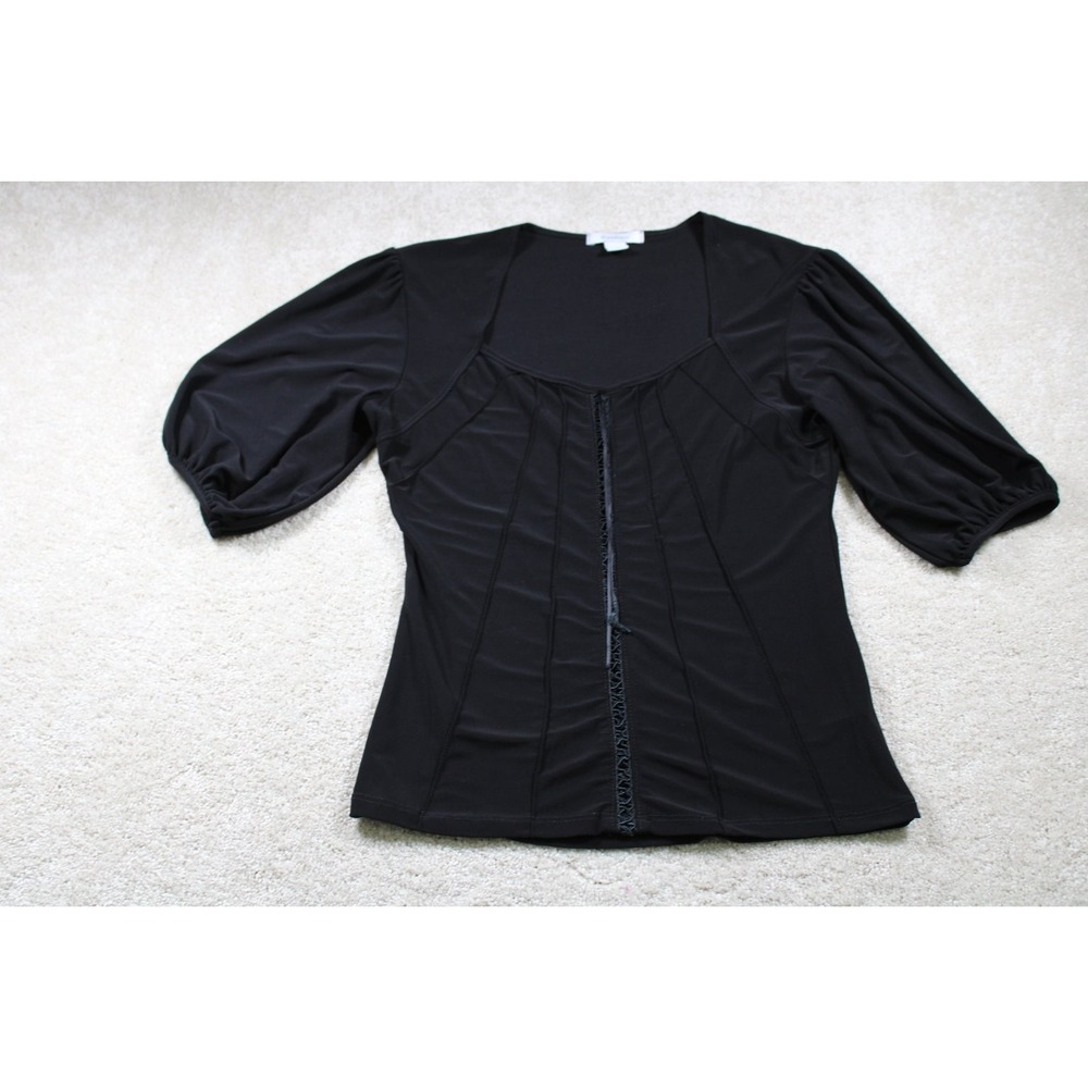 Dressbarn Womens Black M Stretch Knit Top Puff Sleeve Witchy WhimsiGoth Y2K Goth